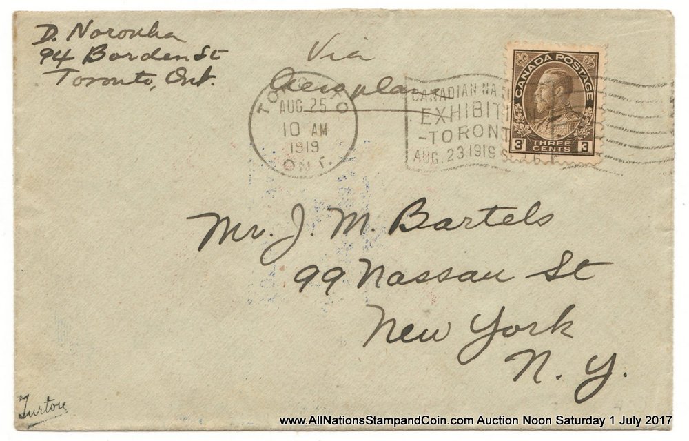 Canada #CLP3c 25 Aug 1919 $1 Aero Club First Day Cover, age spots $925