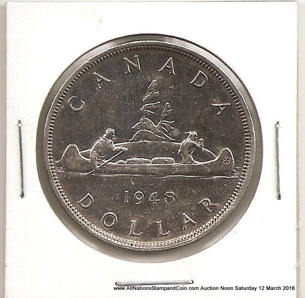 Canada Unc 1948 Voyageur Silver Dollar bag marks