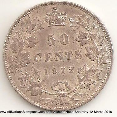 Canada XF 1872H Double Punched A of Regina Silver 50 Cents