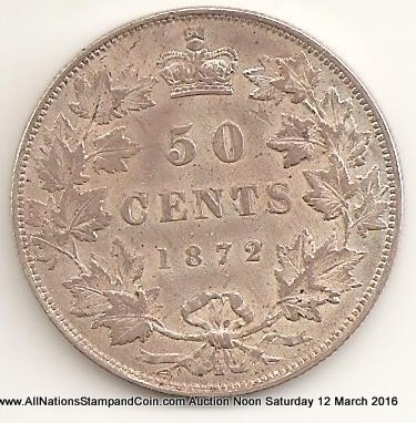 Canada XF 1872H Double Punched A of Regina Silver 50 Cents