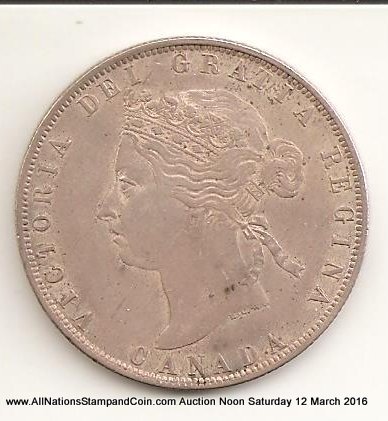 Canada XF 1872H Double Punched A of Regina Silver 50 Cents
