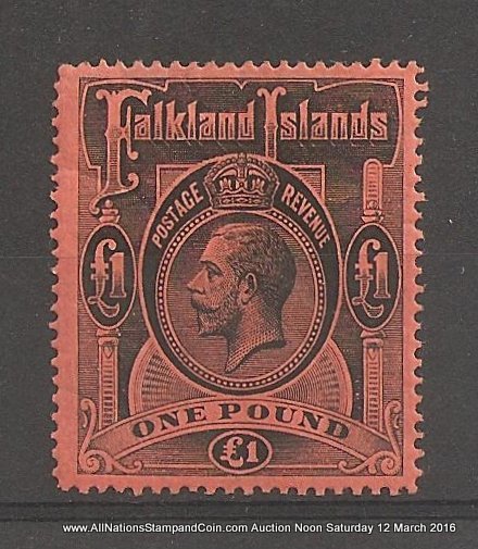 Falkland Islands #40 F/VF Mint 1912/1914 Pound George V gum wrinkle ex Fox