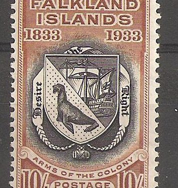 Falkland Islands #74 VF Mint 1933 5/- Penguin perf corner crease 1974 B.P.A. Cert