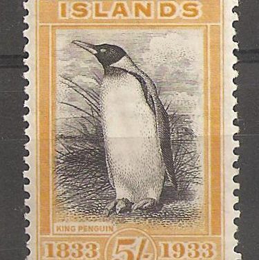 Falkland Islands #74 VF Mint 1933 5/- Penguin perf corner crease 1974 B.P.A. Cert