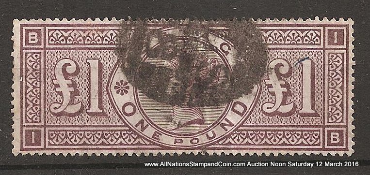 G.B. #110 F/VF Used 1884 Pound Brown Violet creased & wrinkled