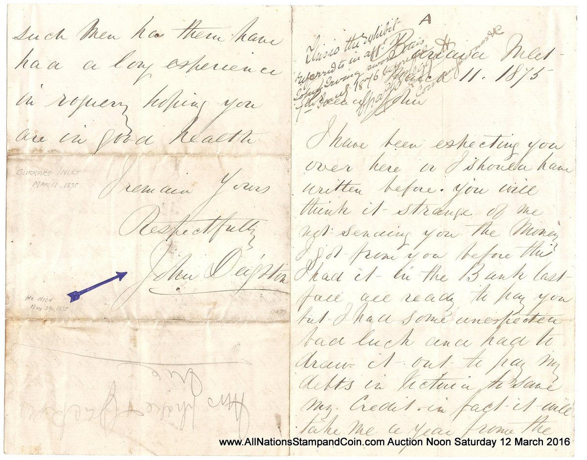 Gassy Jack Deighton, Burrard Inlet, 11th March 1875 ex Gerald Wellburn Historic Vancouver Album