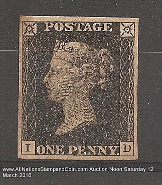 Great Britain #1 VF Mint HR 1840 1d Black position I-D crease