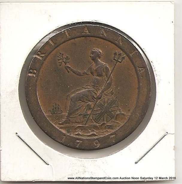 Great Britain Unc 1797 George III Cartwheel Penny