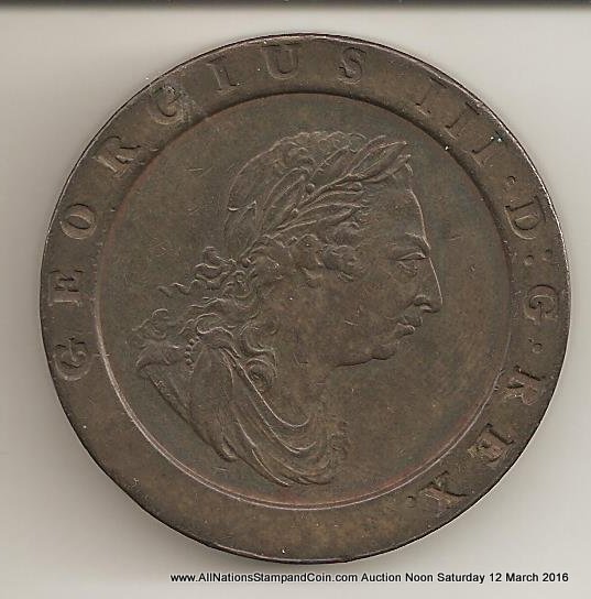 Great Britain Unc 1797 George III Cartwheel Two Pence 