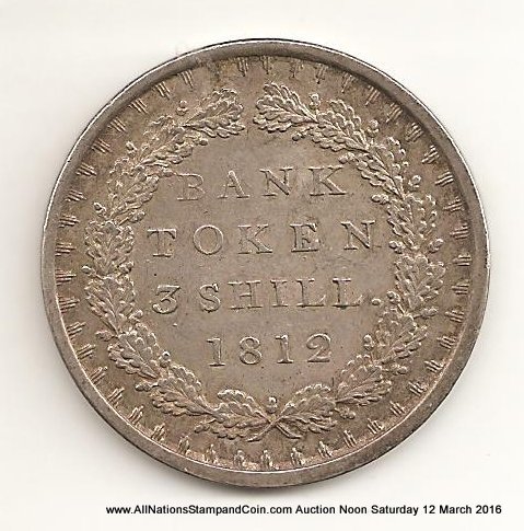 Great Britain XF 1812 3 Shillings George III Silver Bank Token