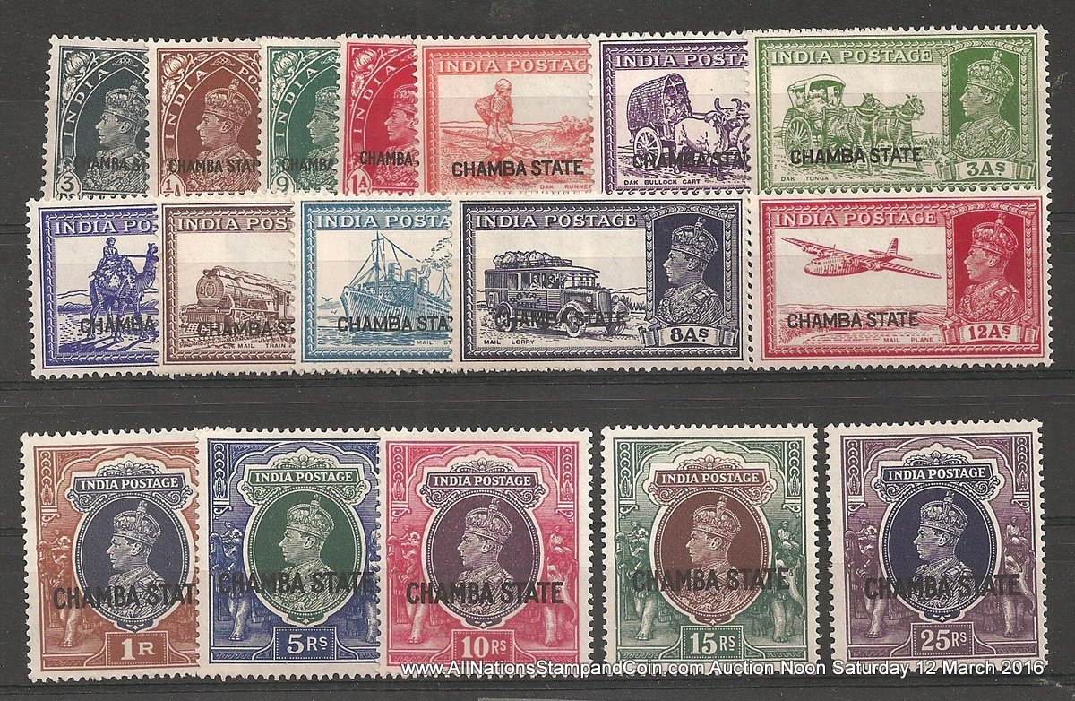 India/Chamba #70/87 F/VF Mint 1938 3p/25R George VI