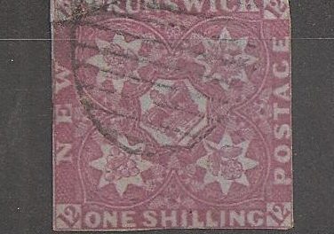 New Brunswick #3 VG Used 1851 1/- Bright Red Violet repaired top left
