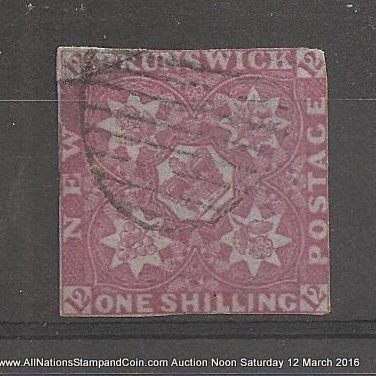 New Brunswick #3 VG Used 1851 1/- Bright Red Violet repaired top left