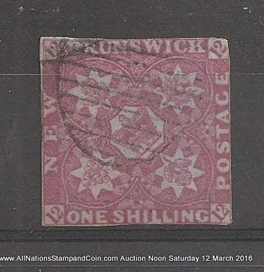 New Brunswick #3 VG Used 1851 1/- Bright Red Violet repaired top left
