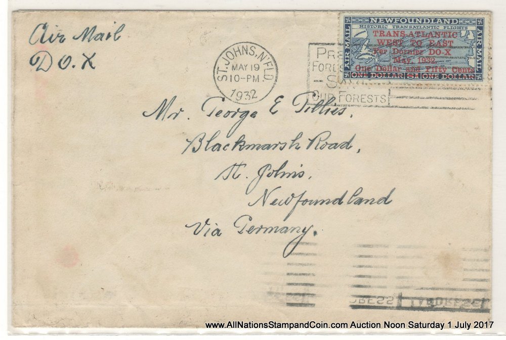 Newfoundland #C12 19 May 1932 $1.50 DO-X First Day/Flight Cover $500