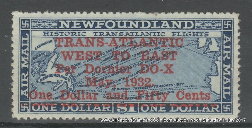 Newfoundland #C12 VFNH 1932 $1.50 DO-X Airmail w/ 1999 P.F. Certificate $800