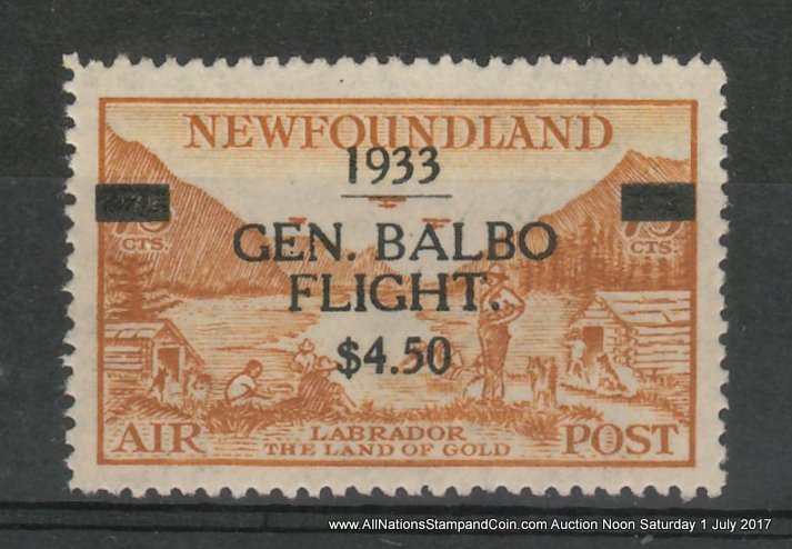 Newfoundland #C18 VFNH 1933 $4.50 on 75c Balbo Airmail, perf corner crease