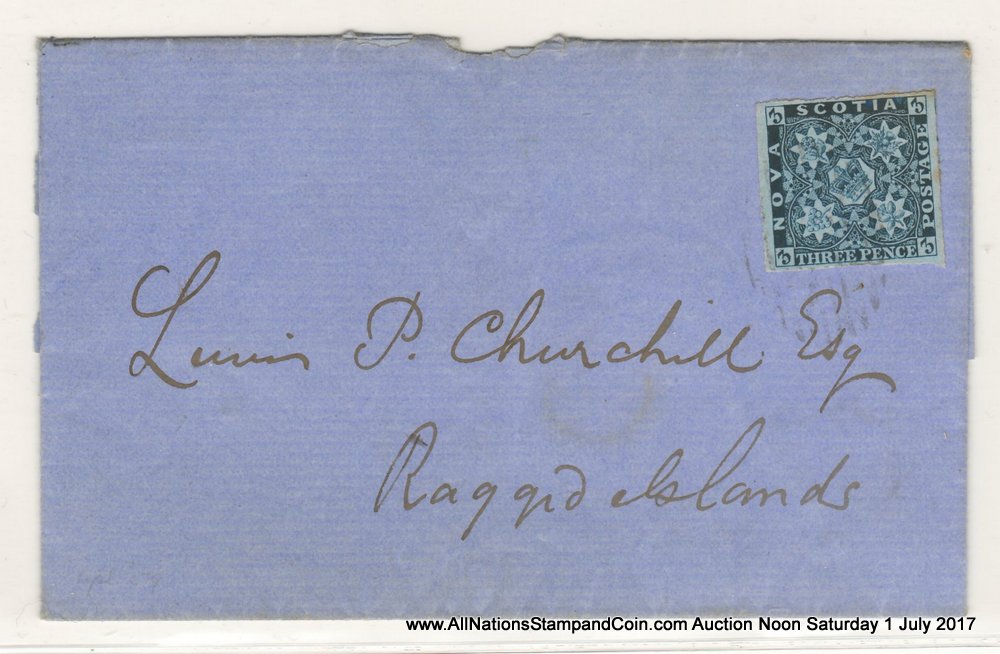 Nova Scotia #3 28 Apr 1859 3d Dark Blue Folded Letter Sheet, toned margin
