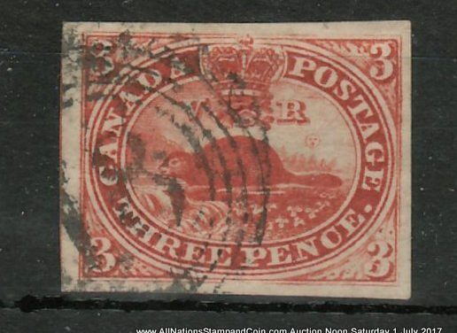 Canada #4 XF Kingston #18 4-ring Numeral Used 1852 3d Beaver