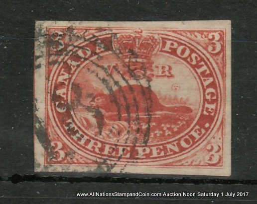 Canada #4 XF Kingston #18 4-ring Numeral Used 1852 3d Beaver