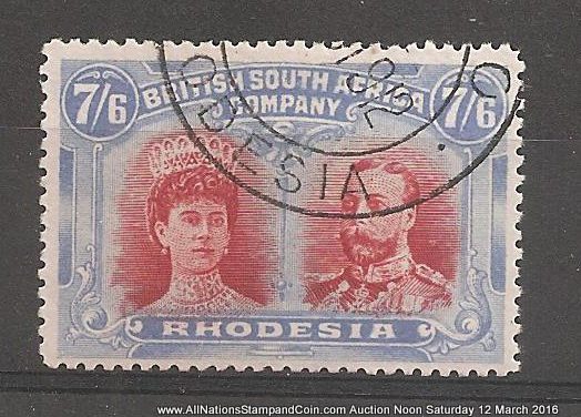 Rhodesia #116 Fine+ Used 1910 7/6d Double Head