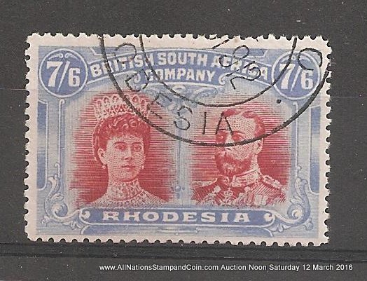 Rhodesia #116 Fine+ Used 1910 7/6d Double Head