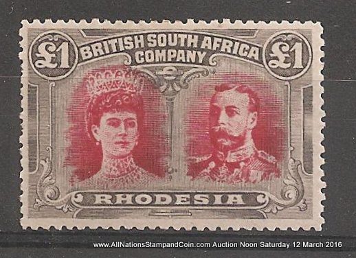 Rhodesia #118 F/VF Mint 1910 Pound Double Head short perf