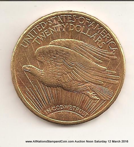 U.S.A. AU 1910S $20 Saint-Gaudens Gold Double Eagle