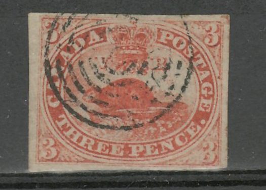 Canada #1a F/VF Used 1851 3d Orange Red pencil note on back