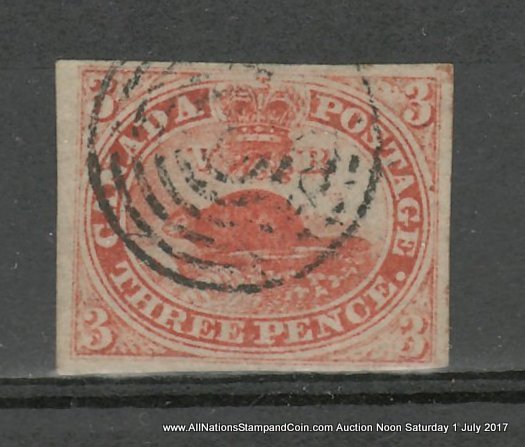 Canada #1a F/VF Used 1851 3d Orange Red pencil note on back