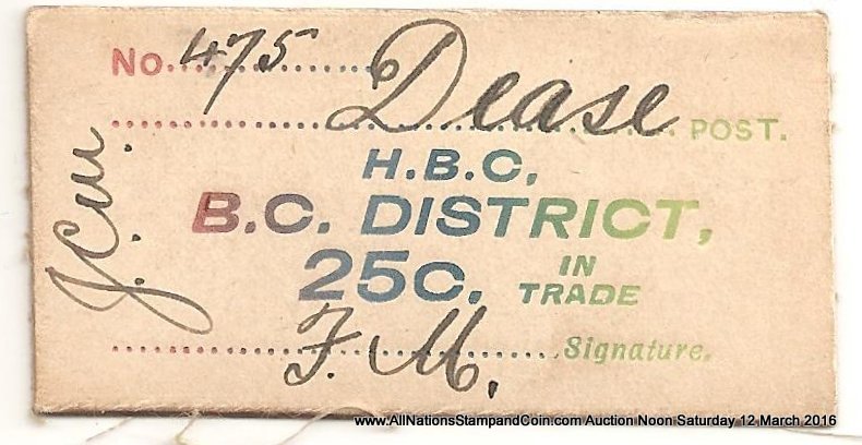 Hudson's Bay Company B.C. District XF Dease 25c Card Money ex Hodgkinson