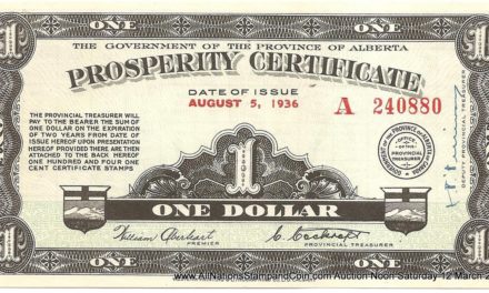 Alberta AU 1936 $1 Prosperity Certificate w/ 36 1c stamps affixed