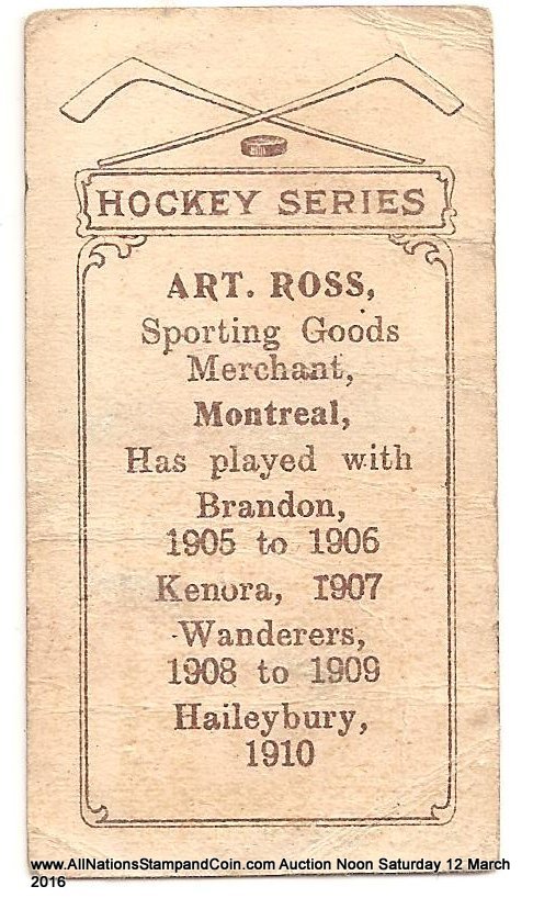 Art Ross 1910/1911 C56 Imperial Tobacco #8 Rookie Hockey Card creases