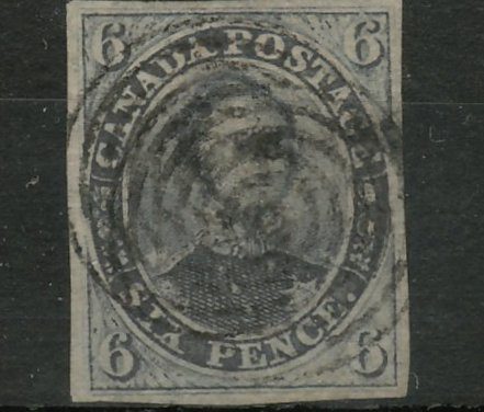 Canada #2 VF Used 1851 6d Albert, clear laid lines