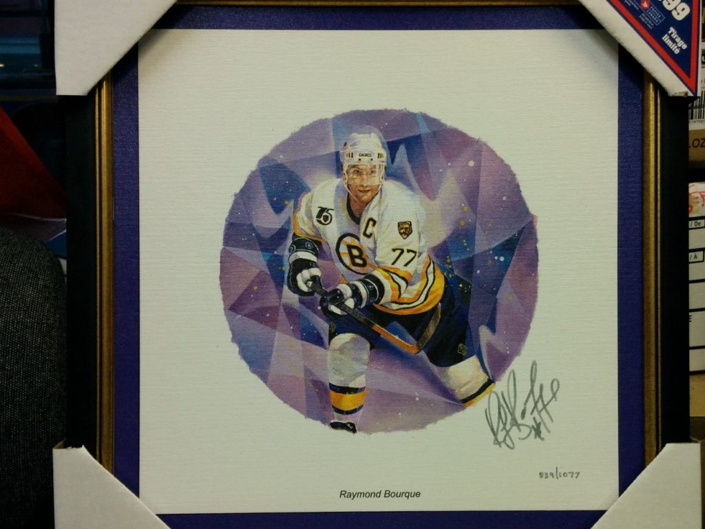 Ray Bourque Framed Autographed #839/1077 Lithograph & 2003 stamp w/ COA