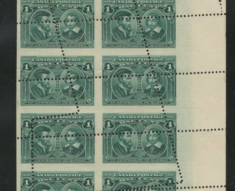 Dramatic Misperf/Foldover Block of 16 mint 1c Quebecs