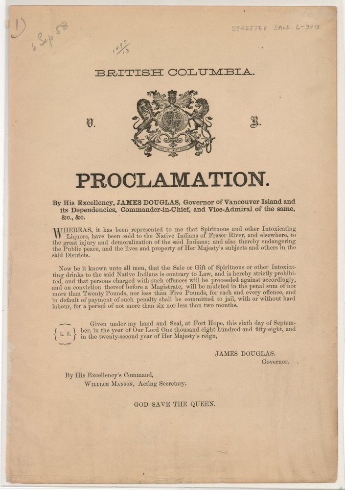 lot 101 British Columbia 15 Sep 1858 2nd Proclamation from Gov. Douglas
