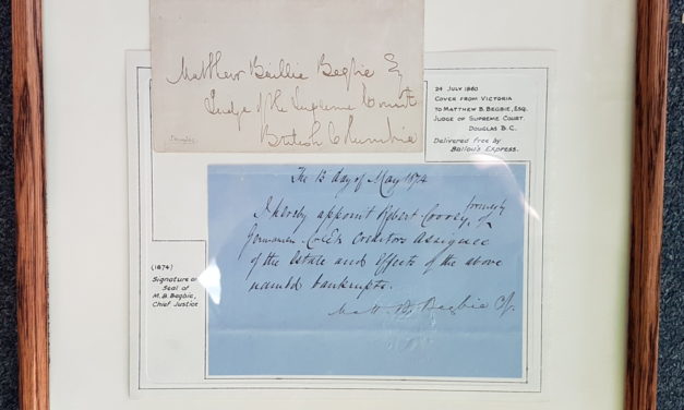 Matthew Baillie Begbie framed 1874 Signature & Seal etc ex Wellburn