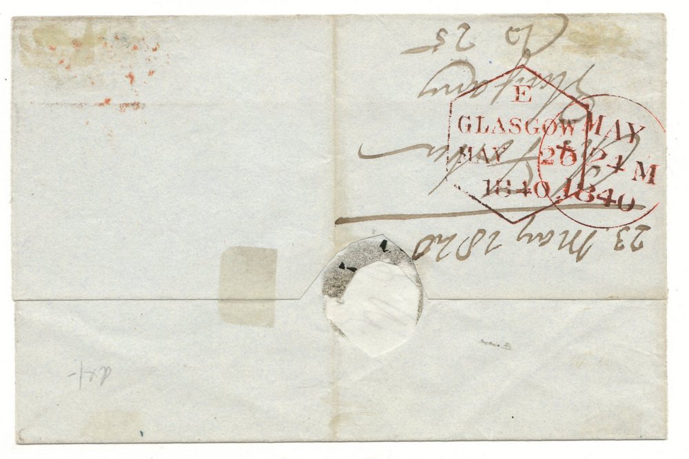 Glasgow 23 May 1840 1d Black Folded Letter Sheet to Edinburgh back