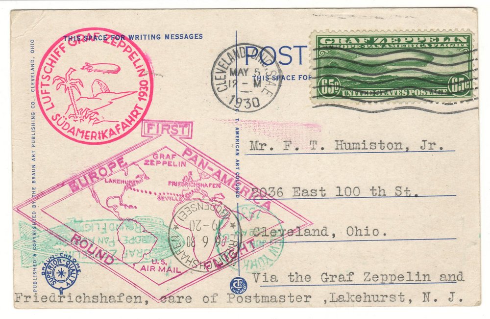 U.S.A. #C13 5 May 1930 65c Zeppelin Flight Postcard 