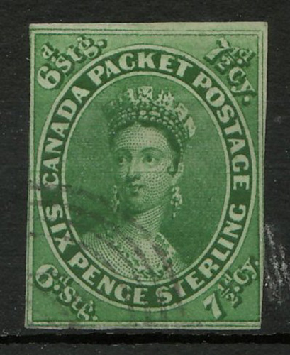 Lot 17 Canada #9 Fine Used 1857 7.5d Imperforate $2000