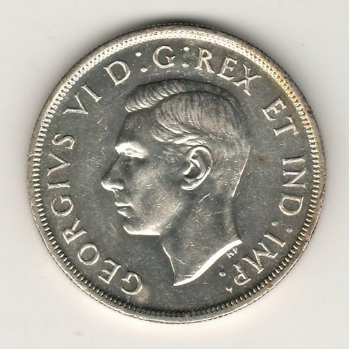 Canada Unc 1947 Maple Leaf double HP Silver Dollar obverse George VI