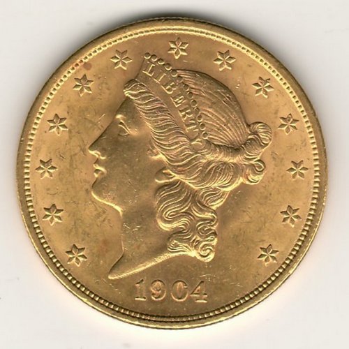 lot 188 U.S.A. BU 1904 Liberty Head $20 Gold Double Eagle .9675oz AGW obverse