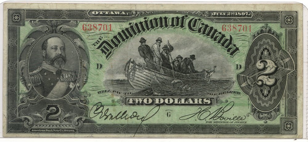 Dominion of Canada #DC14b 1897 $2 Fishing Dory