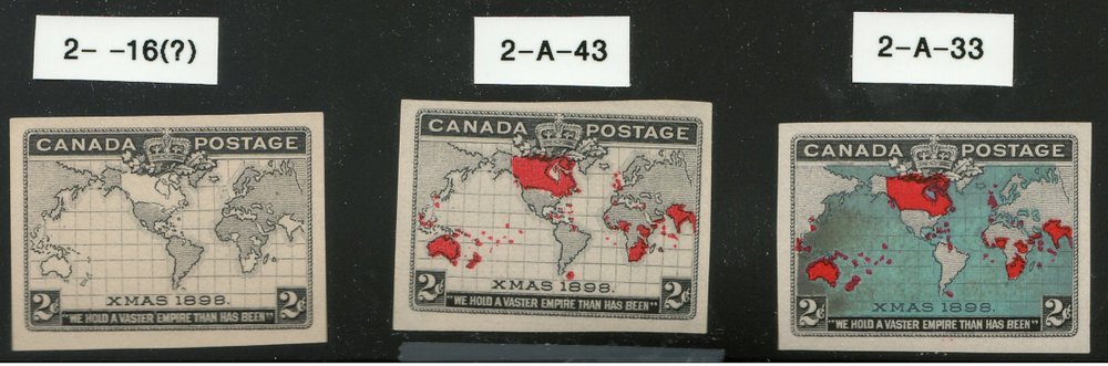 Canada #85-86 1898 2c Map Progressive Plate Proof Trio