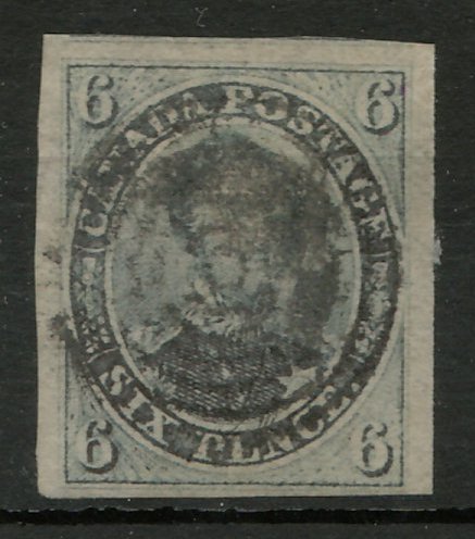  Canada #2 VF Used 1851 6d Laid Paper 2004 Greene Cert