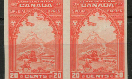 Canada #E3c 1927 20c Perf by Imperf Horizontal Pair