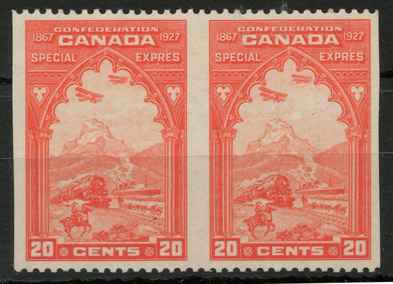 Lot 88 Canada #E3c VFNH 1927 20c Perf by Imperf Horizontal Pair $500.