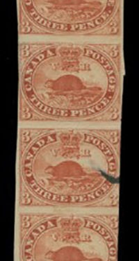 Strip of 10 three penny beavers
