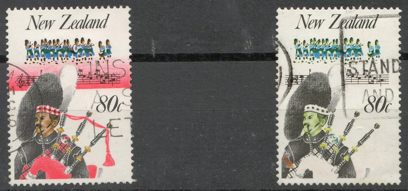 New Zealand #859var unlisted 1986 80c Piper missing colour Variety